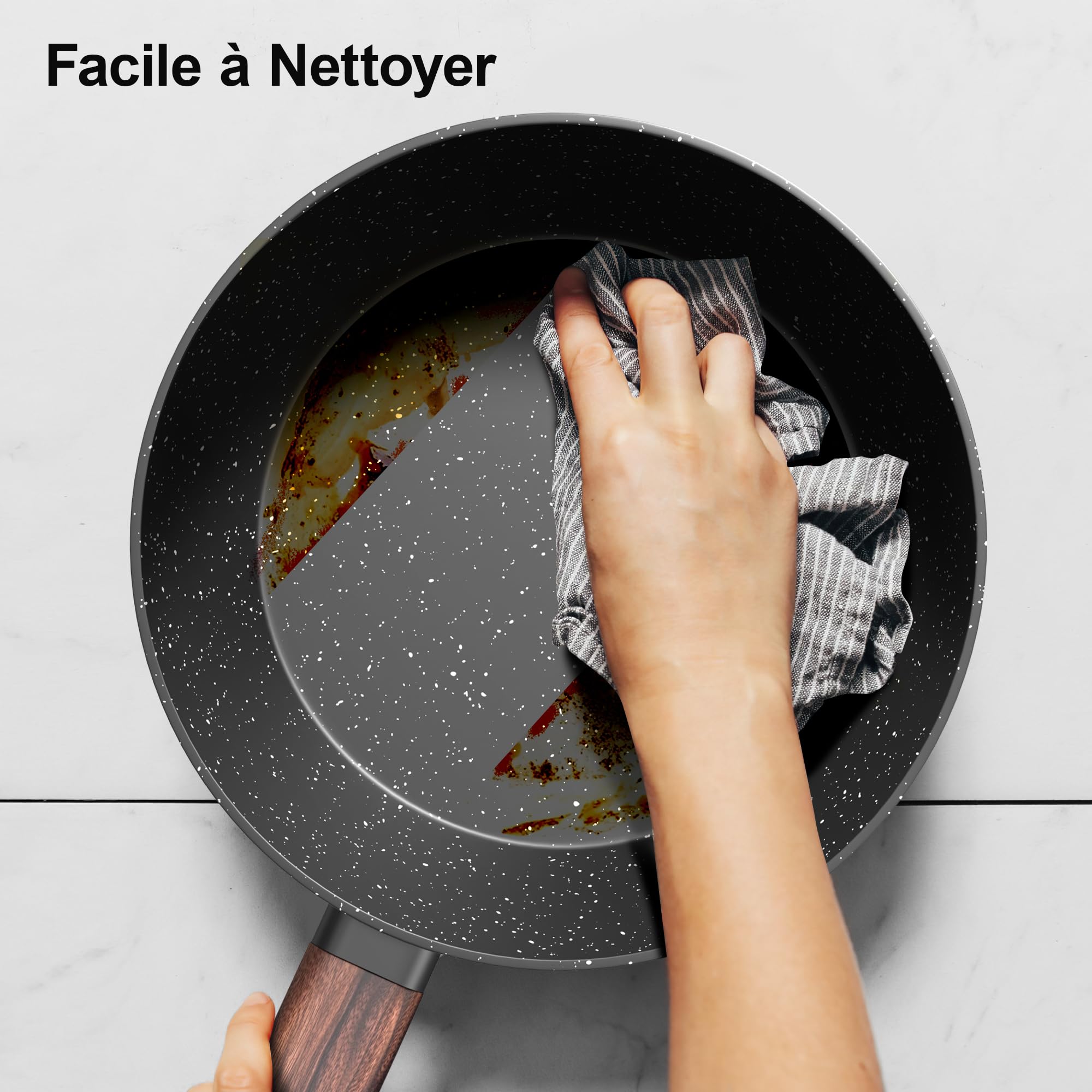 Batterie de Cuisine - Casserole et Poêle Induction de 11 Pièces Antiadhésives Tous Feux, Poêles 20/28 cm, Poêle Profonde 24 cm, Casseroles avec Couvercles 16/20/24 cm, sans PFOA, PFOS Topbooc