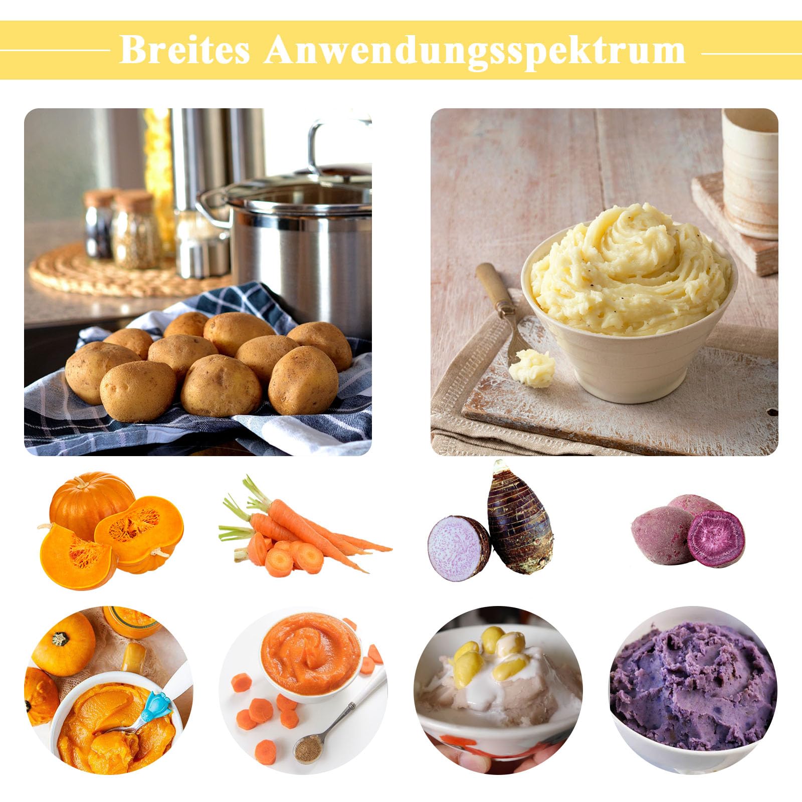 Presse-purée lot de 2 en acier inoxydable pour légumes et fruits