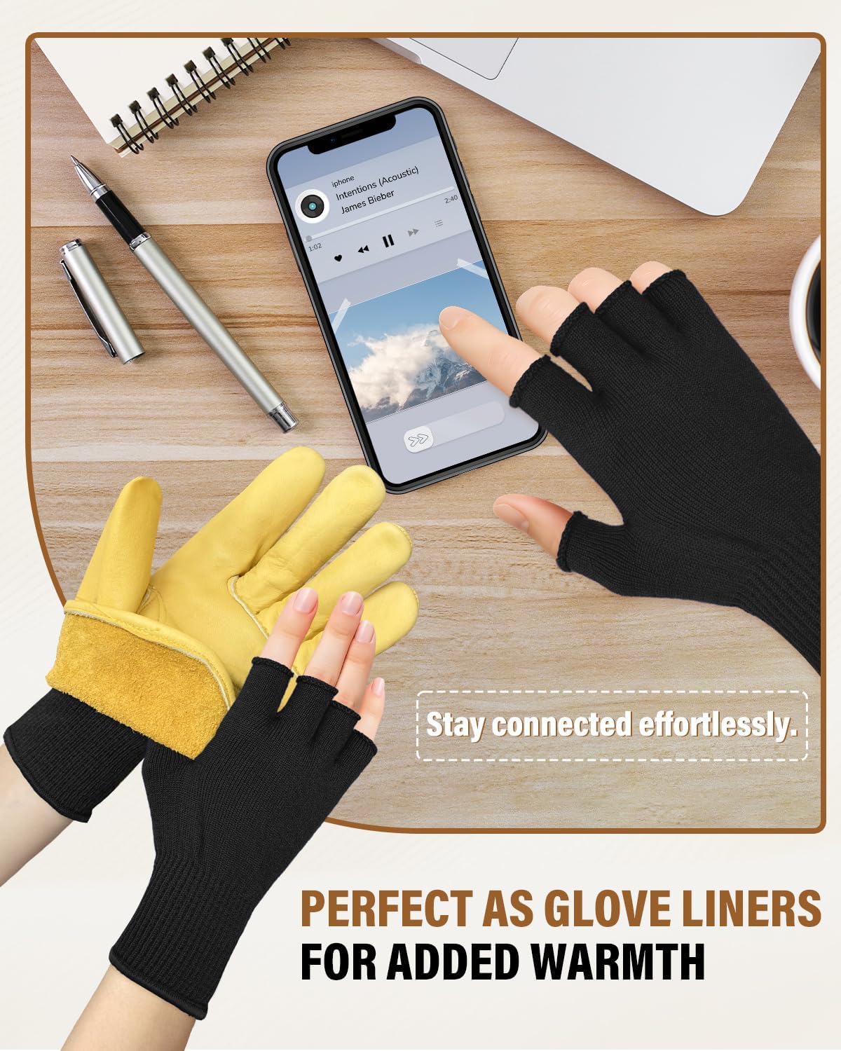 Evridwear Merino Wool Fingerless String Knit Liner Touchscreen Gloves 4 Colors