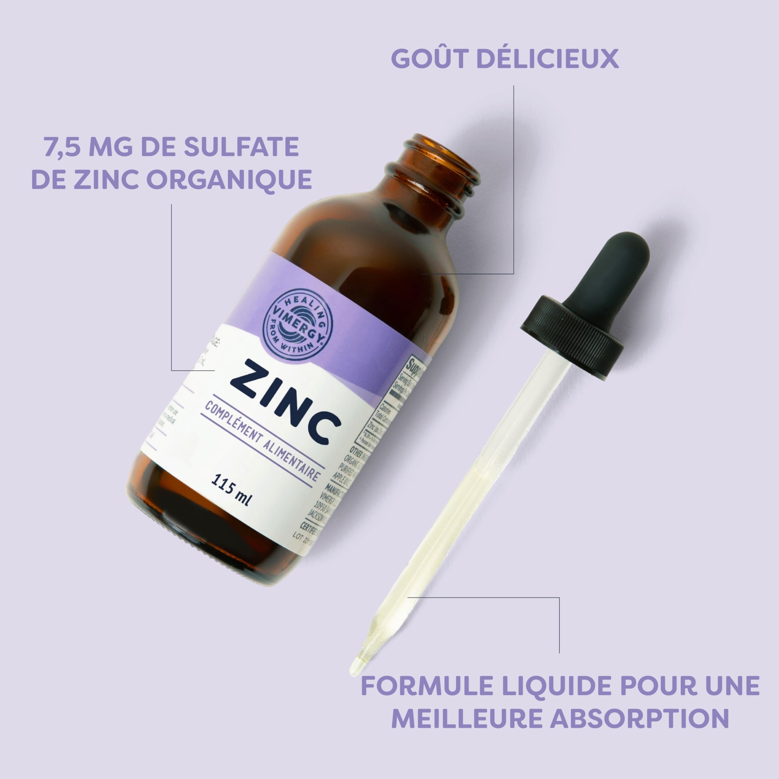 Vimergy Liquid Zinc 115 mL – 57 servings – Liquid Zinc Supplement – Supports Immunity, Metabolism & Bone – Antioxidant – No Refined Sugar – Gluten-Free Non-GMO Kosher Vegan/Paleo Friendly