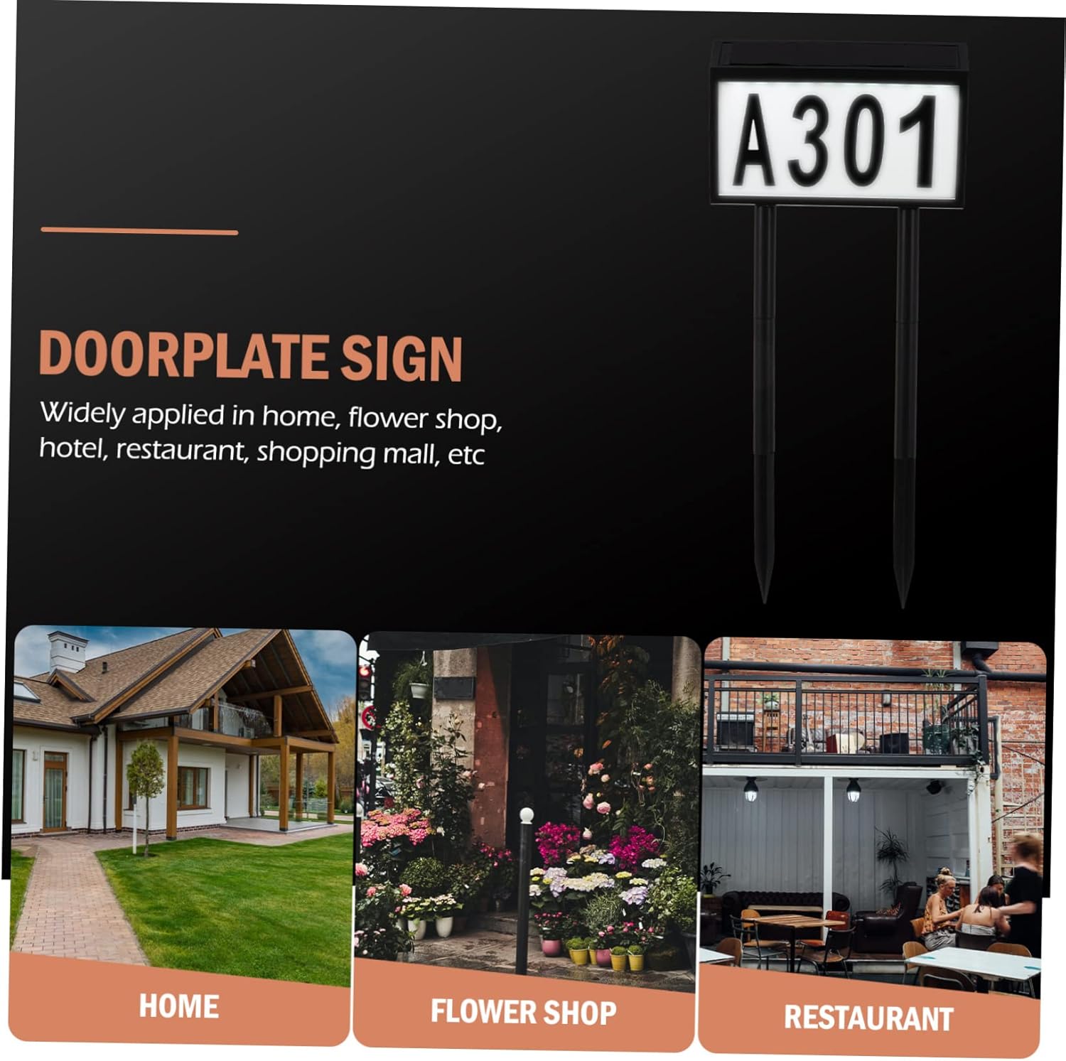 Solar Home Number Light Led Doorplate Sign Letters Numbers Easy Ground Installation