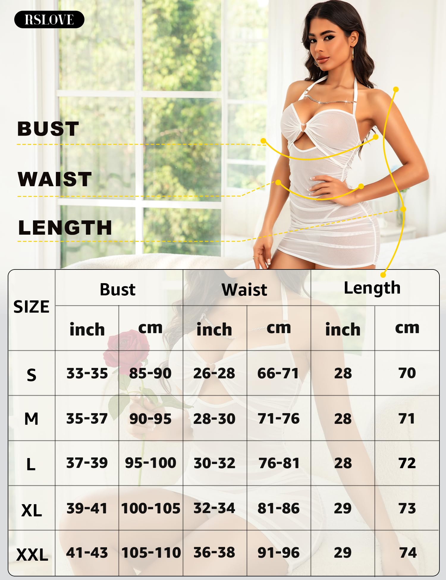 RSLOVE Lingerie sexy da donna, abito da babydoll, trasparente, da notte