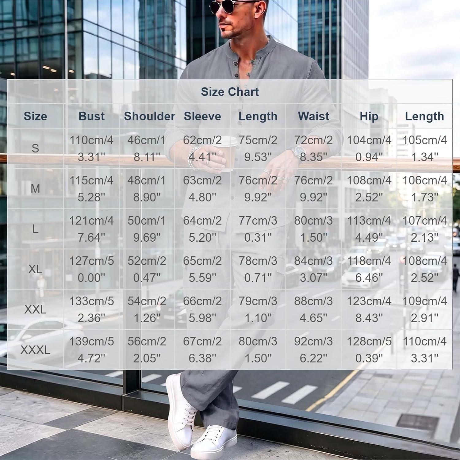 Mens Two Piece Mandarin Collar Shirt and Wide Pants Casual Set