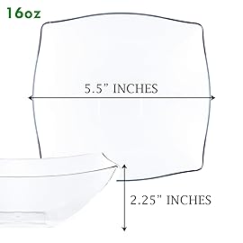 PLASTICPRO Disposable Square Serving Bowls, Party Snack or Salad Bowl, Plastic Clear or White Pack of 4 (16 OUNCE, Clear)