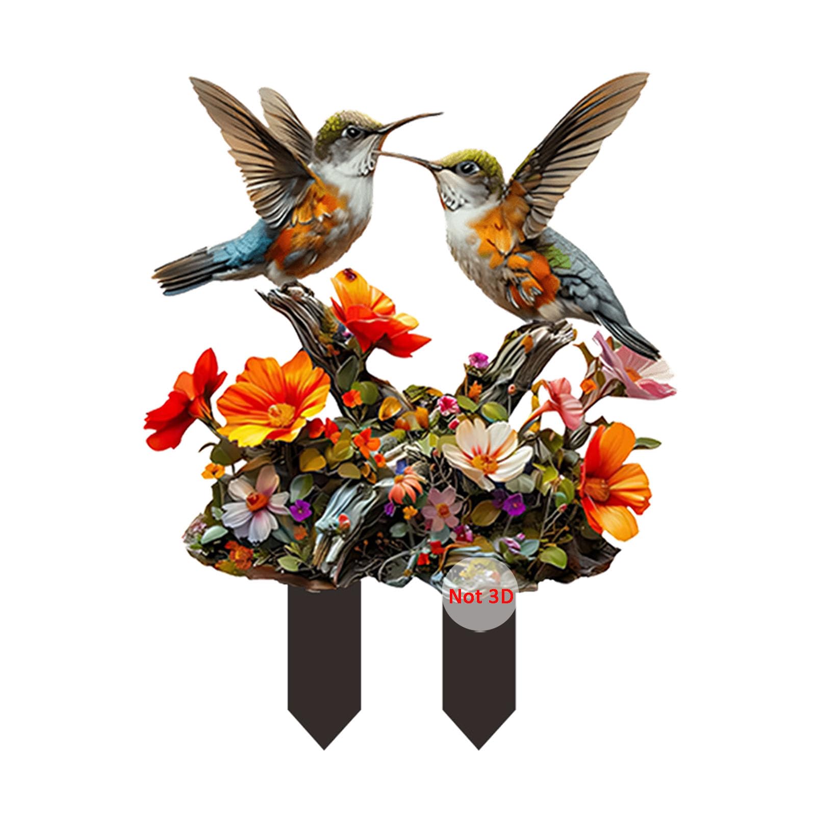 ANNUOZE Hummingbird Garden Stake Decor, 2D Flat Acrylic Birds Sign, Small Animal Ornament Indoor Outdoor Yard Lawn Pot Plant Decorative Accessories (Twin Hummingbird & Floral)