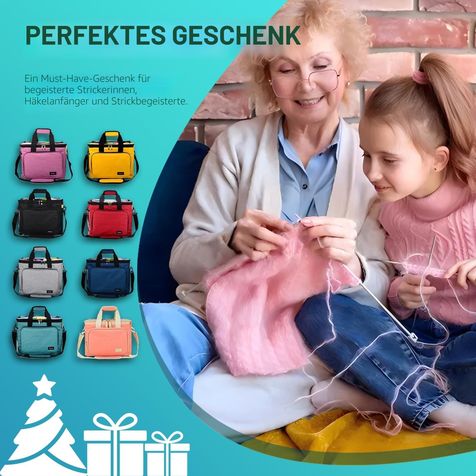 Aufbewahrungstasche für Wolle, Stricktasche Zur Garn aufbewahrung für Stricken, Häkeln, Stränge des Garns, Stricknadeln (bis zu 14 ”)