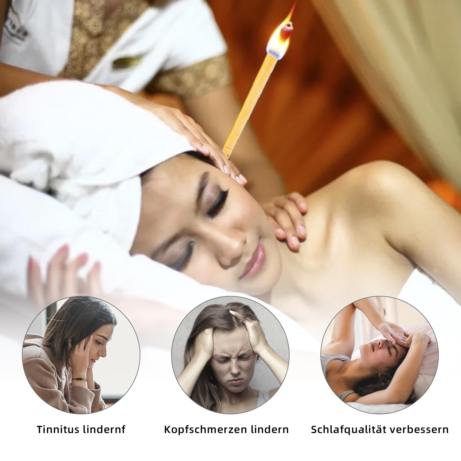 32 Pezzi 8 Diverse Fragranze Coni per Orecchie,25cm Cono Orecchie Cerume con 8 Dischi Protettivi e Tampone di Cotone,per Rimuovere la Cera Dell'orecchio,Relax e Pulizia