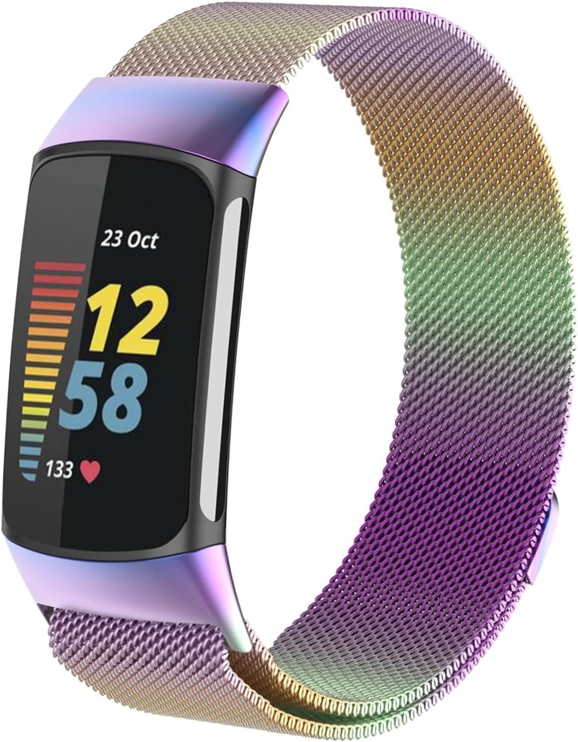Wongeto Slim Band for Fitbit Charge 5 SmartWatch, Mesh Stainless Steel Adjustable Watchband Feminine Strap Replacement Accessory Strap for Charge 5 Fitness & Health Tracker(Multi-Color)