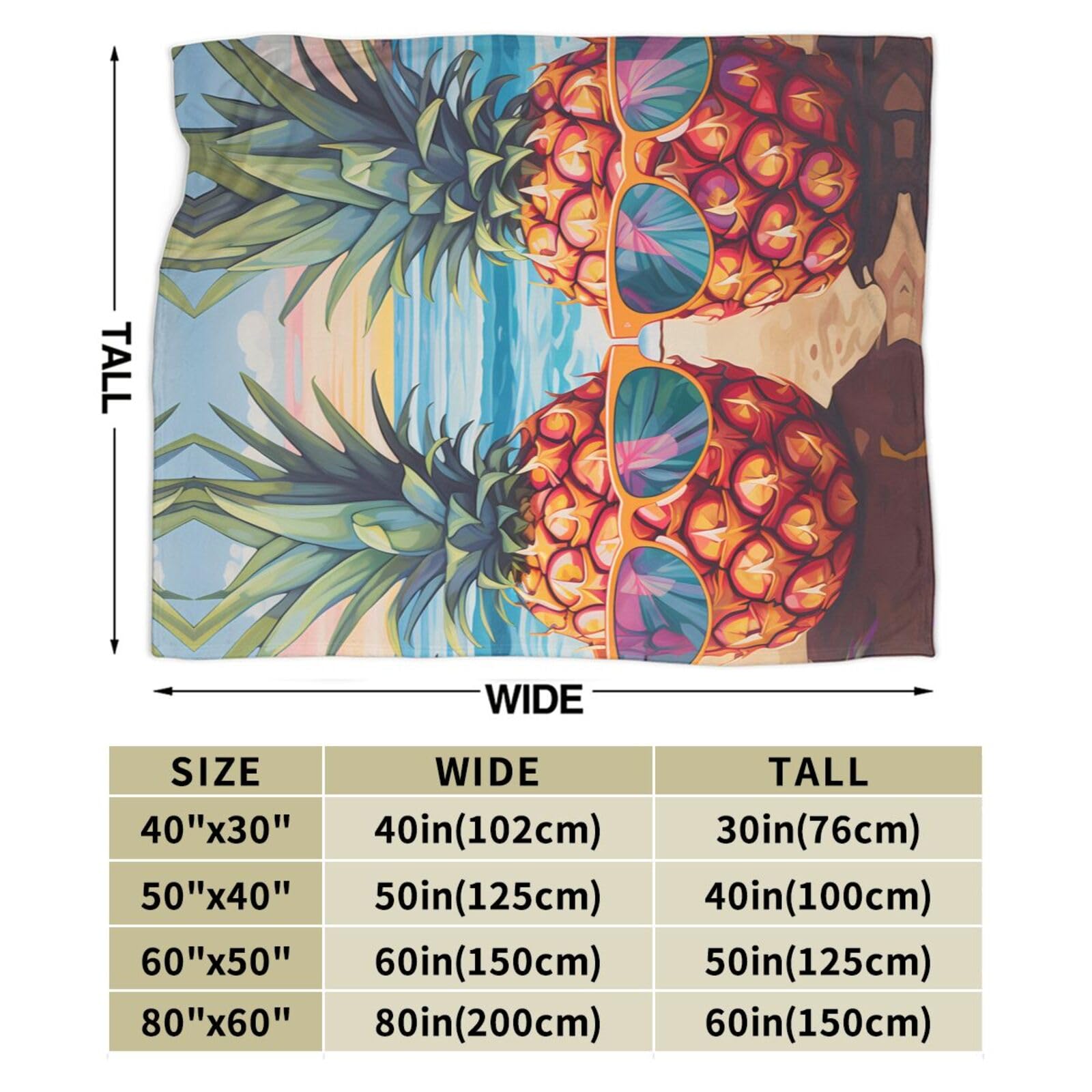 Coperta in micropile ultra morbida con ananas, stampa completa, materiale in flanella anti-pelucchi, leggera e resistente, perfetta per letti, divani, campeggio e viaggi, 203 x 152 cm