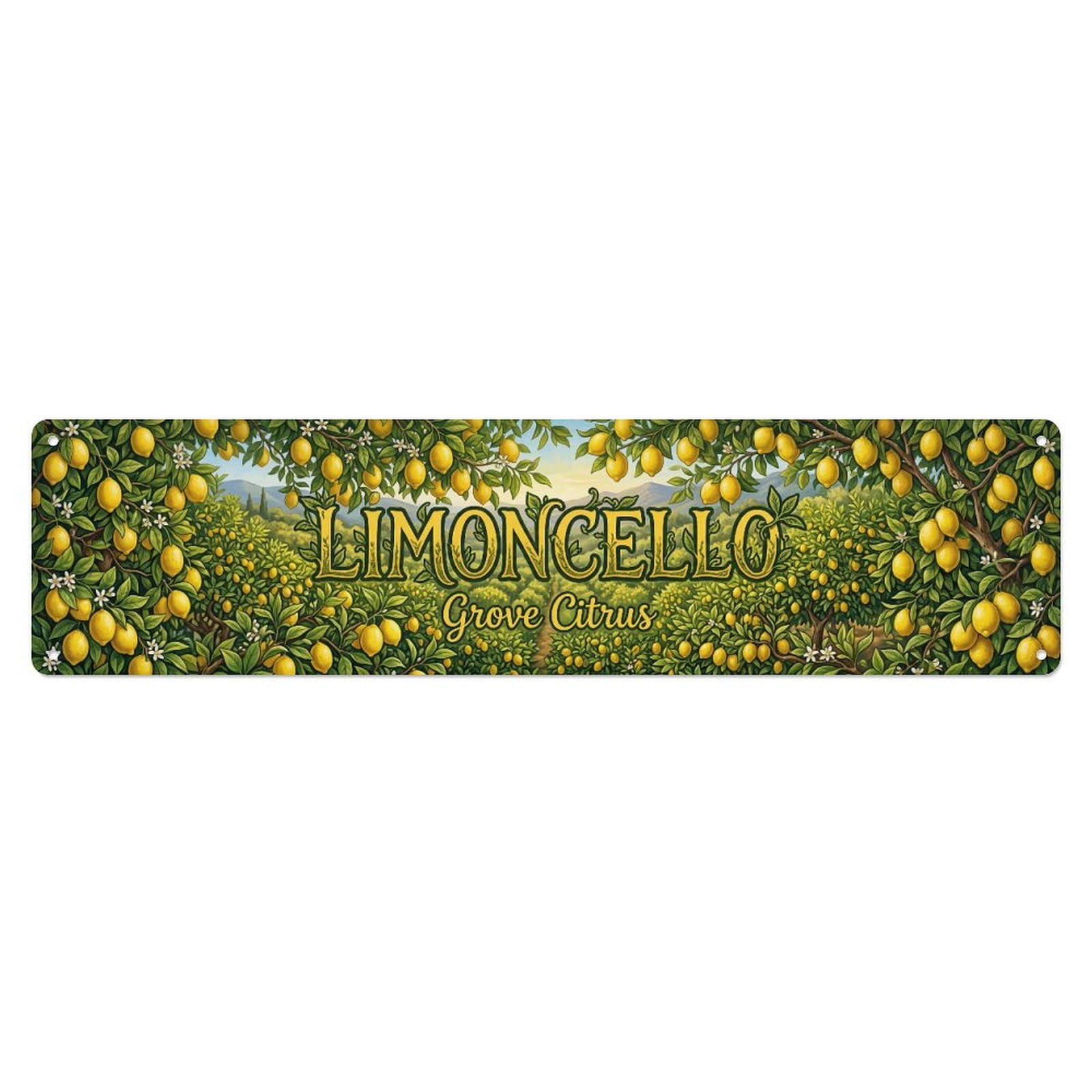 Limoncello Grove Italian Citrus Metal Tin Skinny Sign Plaque Wall Decor for Cafe, Club Bar, Office, Home Garden Metal Poster 4x16Inch