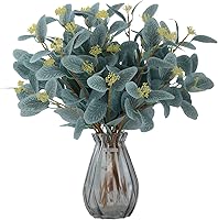 Vista 1 de 12 tallos de eucalipto artificiales, hojas de eucalipto de seda falsa de 20 pulgadas con bayas, plantas verdes, decoraciones florales para Azul Cielo