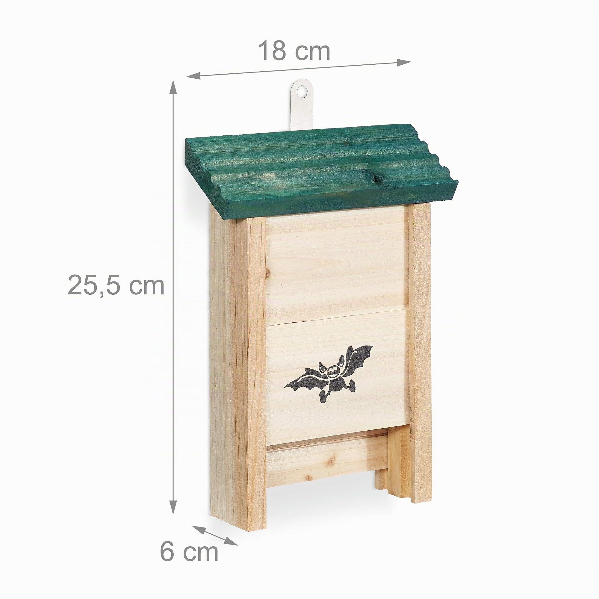 Relaxdays Nido Murciélago, Casa, Caseta, Refugio, Bat Box, Madera sin Tratar, 1 Ud., 25,5 x 18 x 6 cm, Marrón-Verde