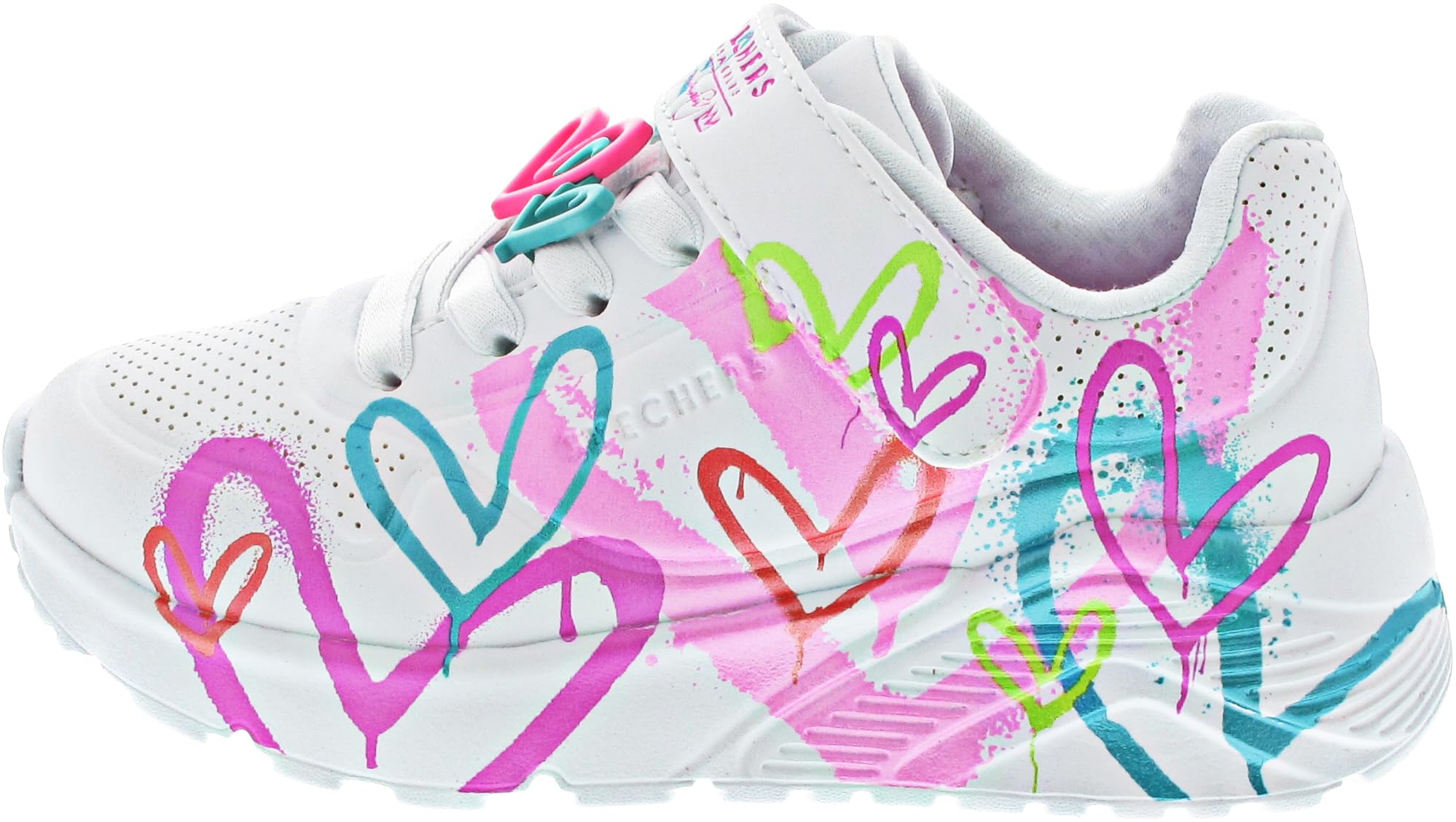 Skechers Girls White Jgoldcrown: Uno Lite - Heart Status Sneaker In Size 12.5 | Synthetic/Textile, Machine Washable