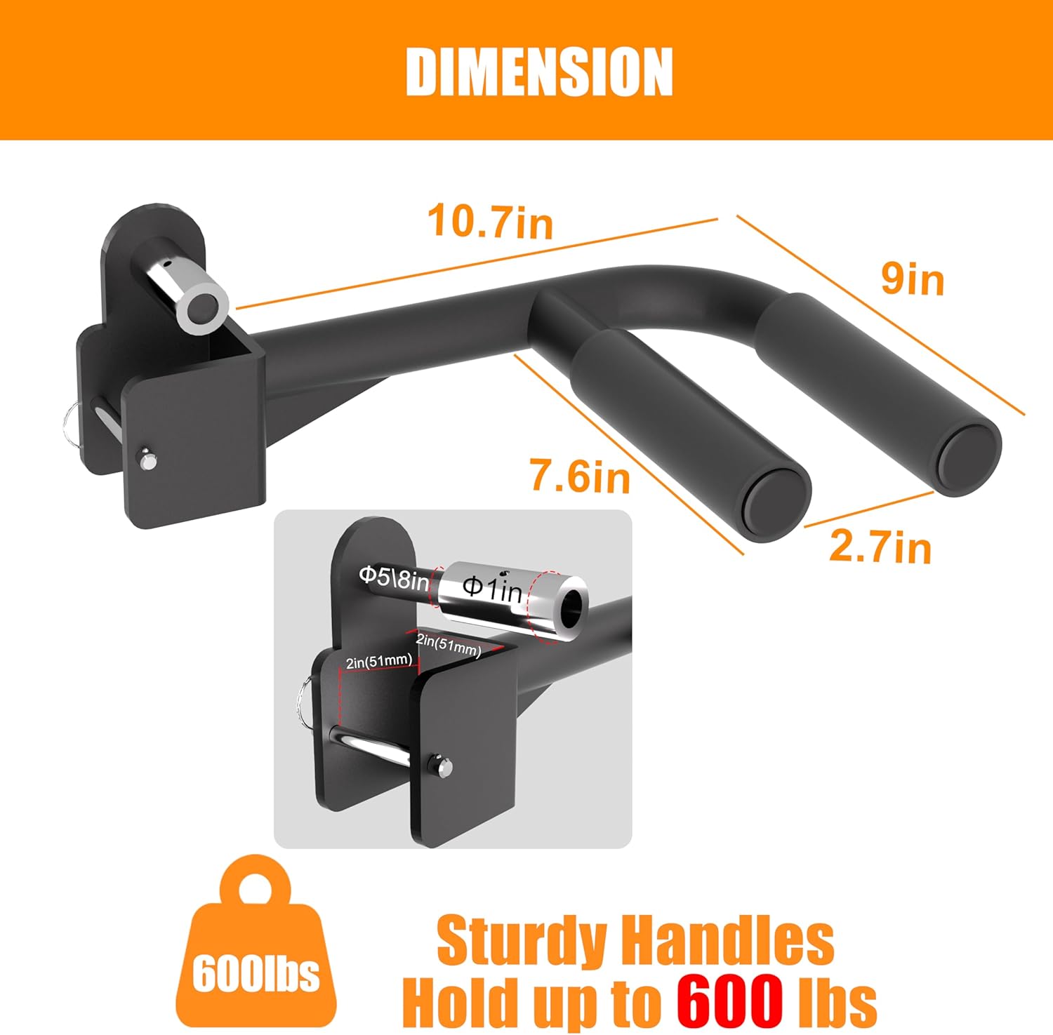 Muti-Grip Dip Bars Attachment for Power Cage with 5/8" or 1" Hole, Non-Slip Wide & Narrow Grip Dips Double Handles, 600 lbs Capacity, Squat Rack Attachment for Dips, Inverted Rows, Push-Ups