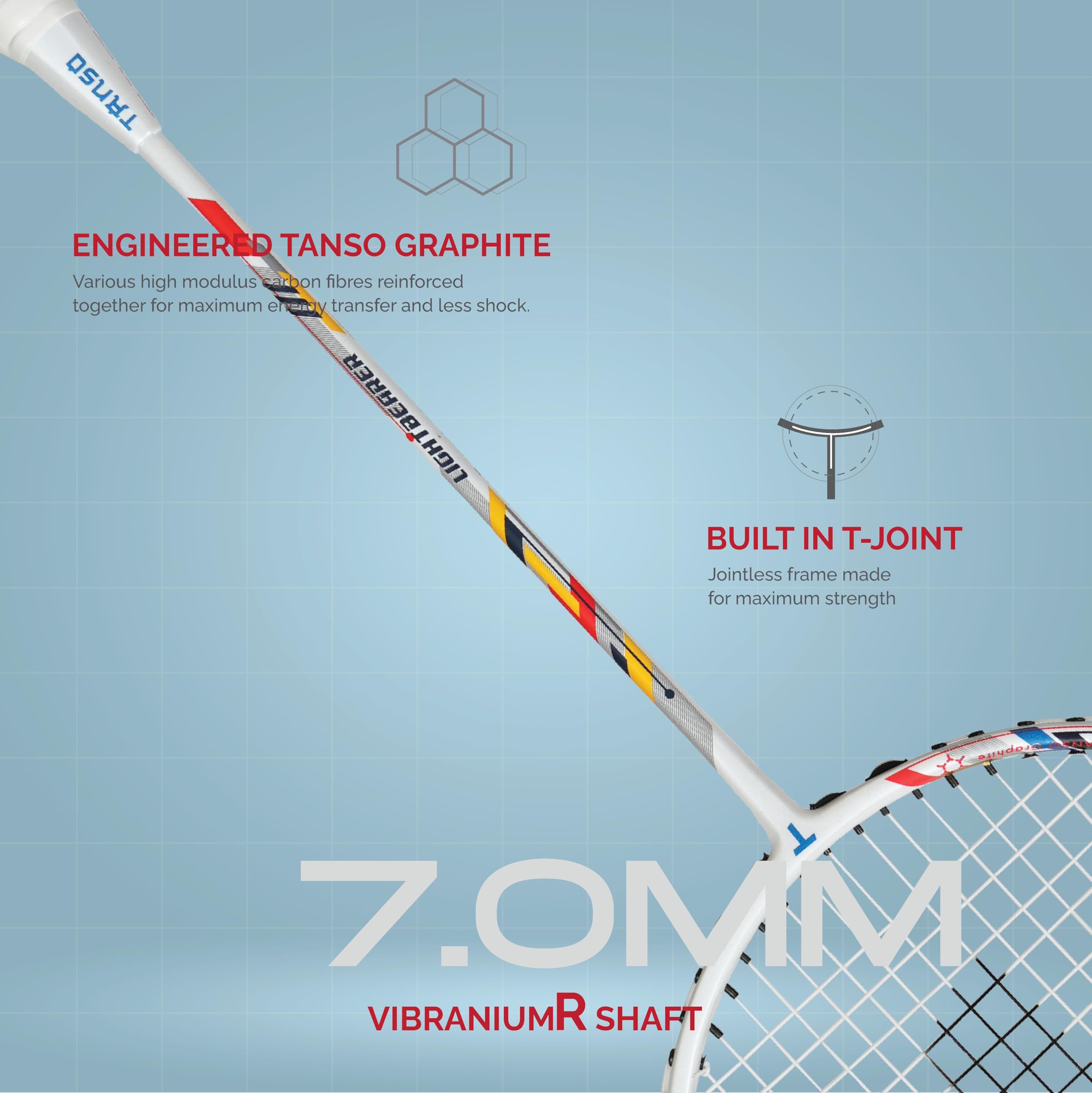 TANSO Lightbearer Full Graphite Ultra Light Weight Carbon Fibre Strung Badminton Racket (32 Lbs Tension, 675 mm Long, 77 Grams, Strung with Premium Strings and Full Racquet Cover) 1