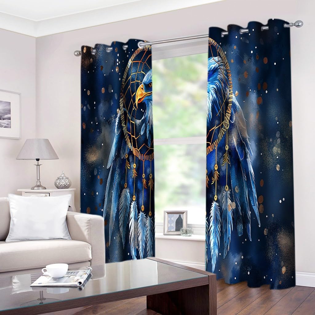 Generisch Blickdicht Vorhang Ösenschal Verdunkelungsvorhang 3D Fantasy-Stil Traumfänger Adler Gardinen Kinderzimmer Wohnzimmer Thermovorhang Polyester Vorhänge 183 x 117 cm 2Er Set