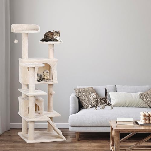 Miniatura 6 de Árbol de 54 pulgadas para gatos de interior, varios niveles, torre de condominio, muebles, casa de juegos para gatitos con postes rascadores, color