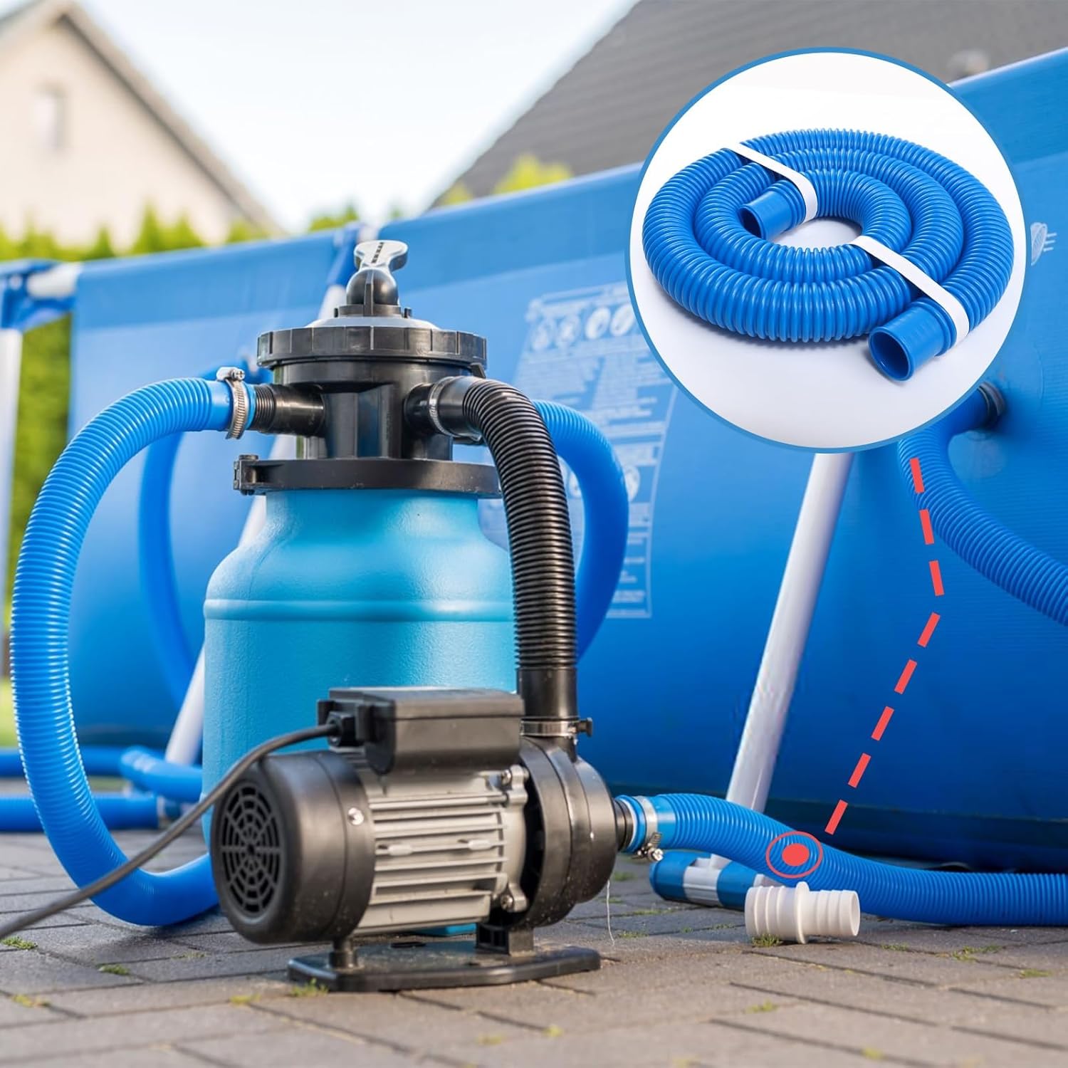 Pool Hoses for Above Ground Pools 1/4, 59" Long Replacement Pool Filter Pump Hoses Water Pump Hose with 8 Metal Clamps (4, Blue)