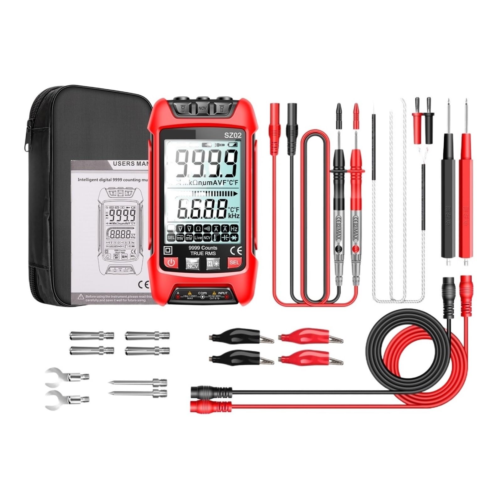 Multimètre numérique 9999 comptes et testeur de transistor SZ02 Rouge - 6