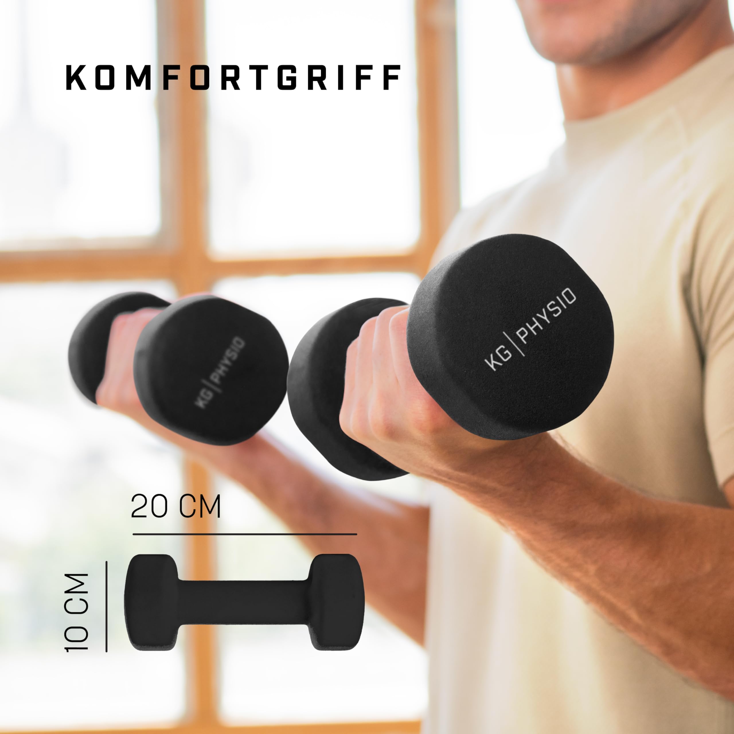 KG PHYSIO Neopren Hanteln Set - Inkl. Fitnessposter mit 32 Übungen, schweißabweisendes Kurzhanteln 2er Set aus Gusseisen, rutschfeste & griffige Fitness Gewichte für Frauen und Männer
