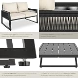 tectake® Set Salottino da Giardino, Telaio in Alluminio Antiruggine, Divano, Cuscini Spessi, Tavolo da Giardino, Regolabile, Set Salotto da Esterno, Design a Corda – Stile 2, 2 Posti + Tavolo - 5