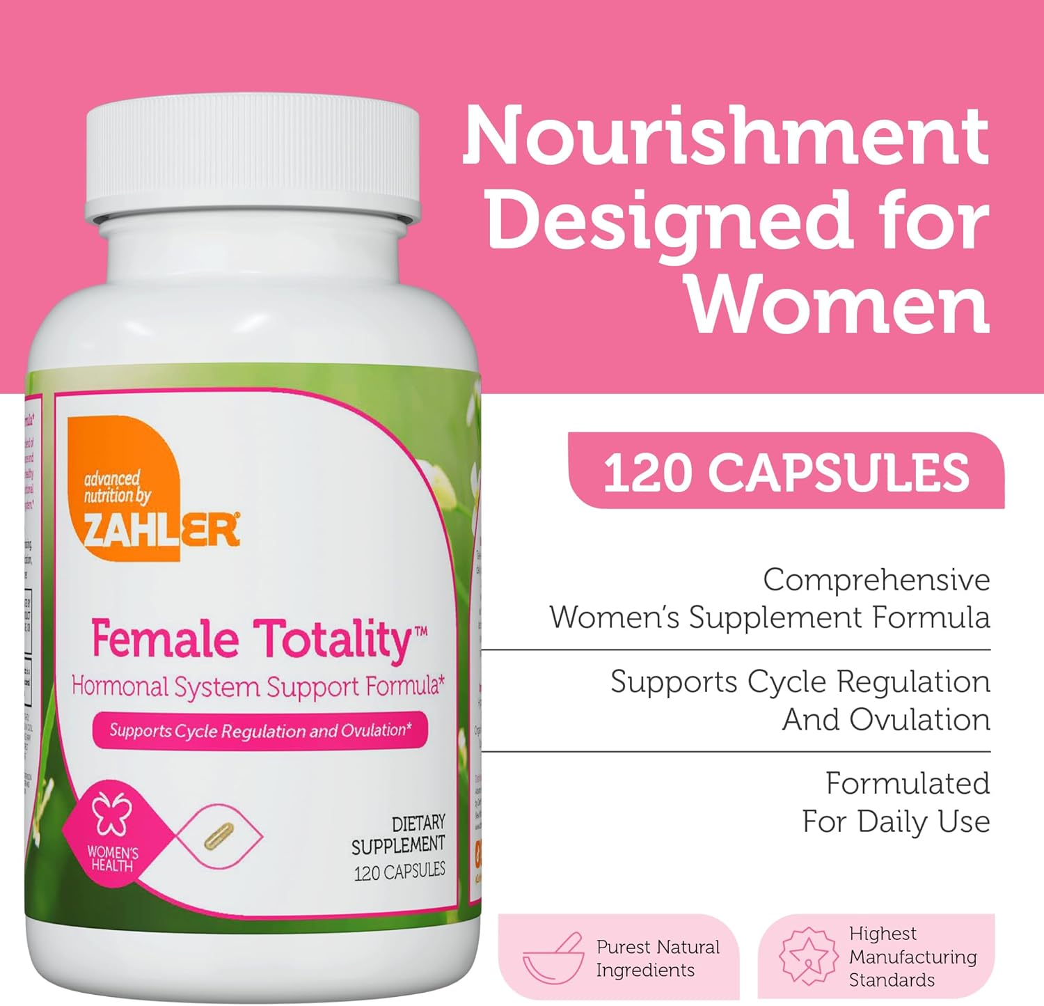 Zahler Female Totality, Fertility Supplements for Women, Fertility Prenatal Vitamins, Certified Kosher, 120 Capsules - Image 2