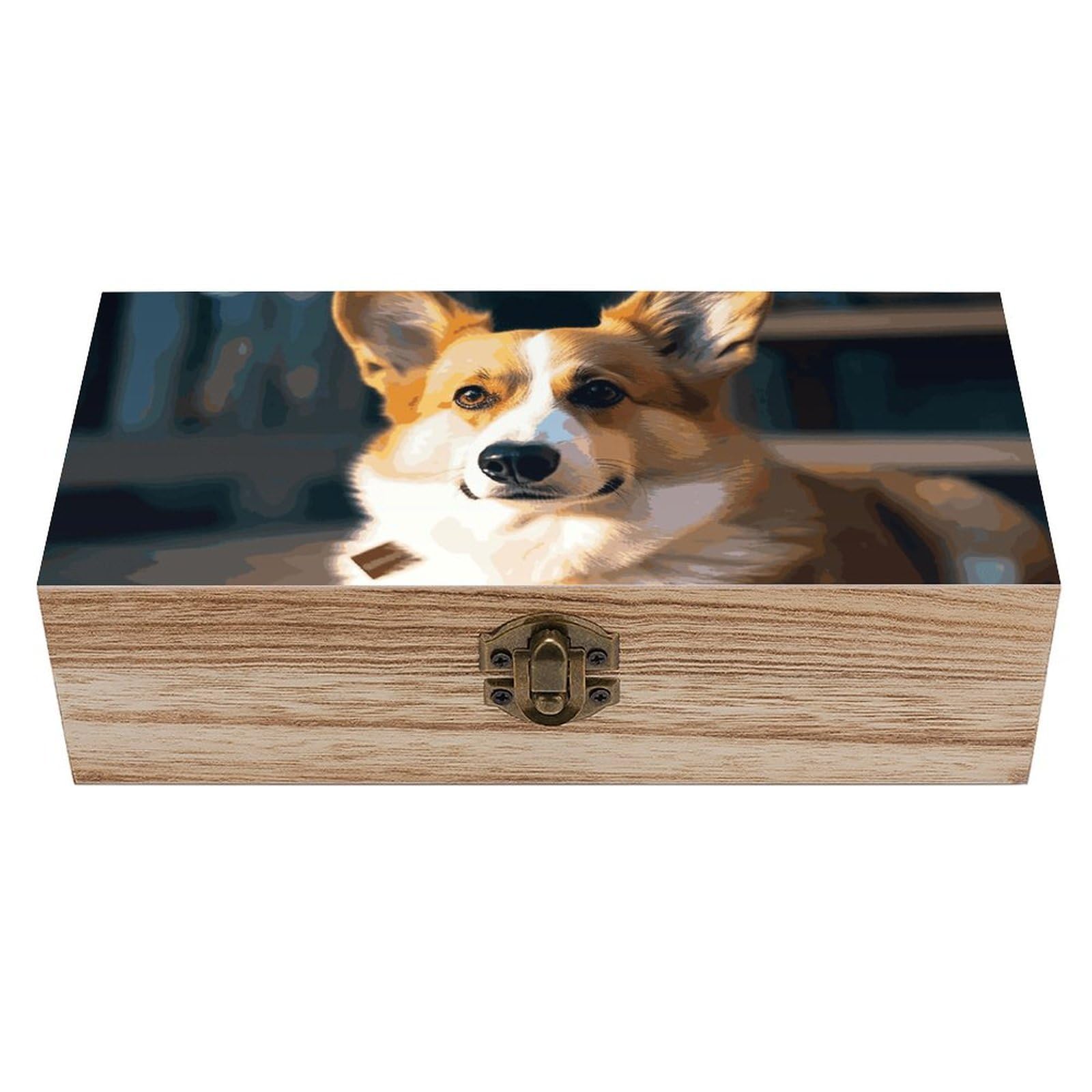 Smart Corgi Wooden Storage Box Exquisite Durable Wood Gift Case Sturdy Vintage Jewelry Wooden Chest for Art Hobbies Storage Keepsake Gift