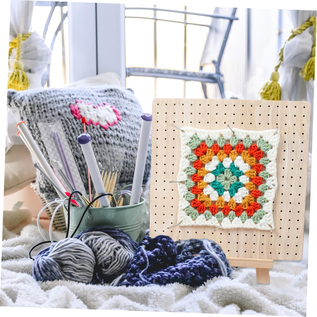 Wooden Crochet Blocking Board for Knitting Crafts, Square