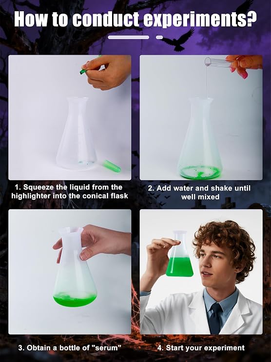 7 Pieces Mad Scientist Costume, Scientist Doctor Costume Includes White Lab Coat, Glasses, Plastic Flask for Halloween Party Accessories