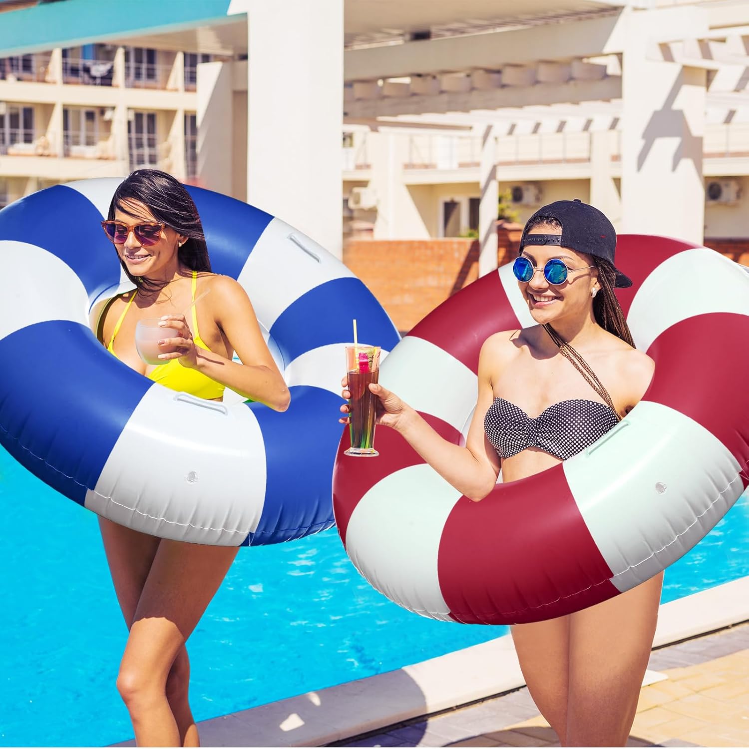 2 Pcs Large Pool Floats Swim Ring with Handles 47.24 Inch Inflatable Swimming Pool Tubes Adult Size for Summer Lounger Beach Party