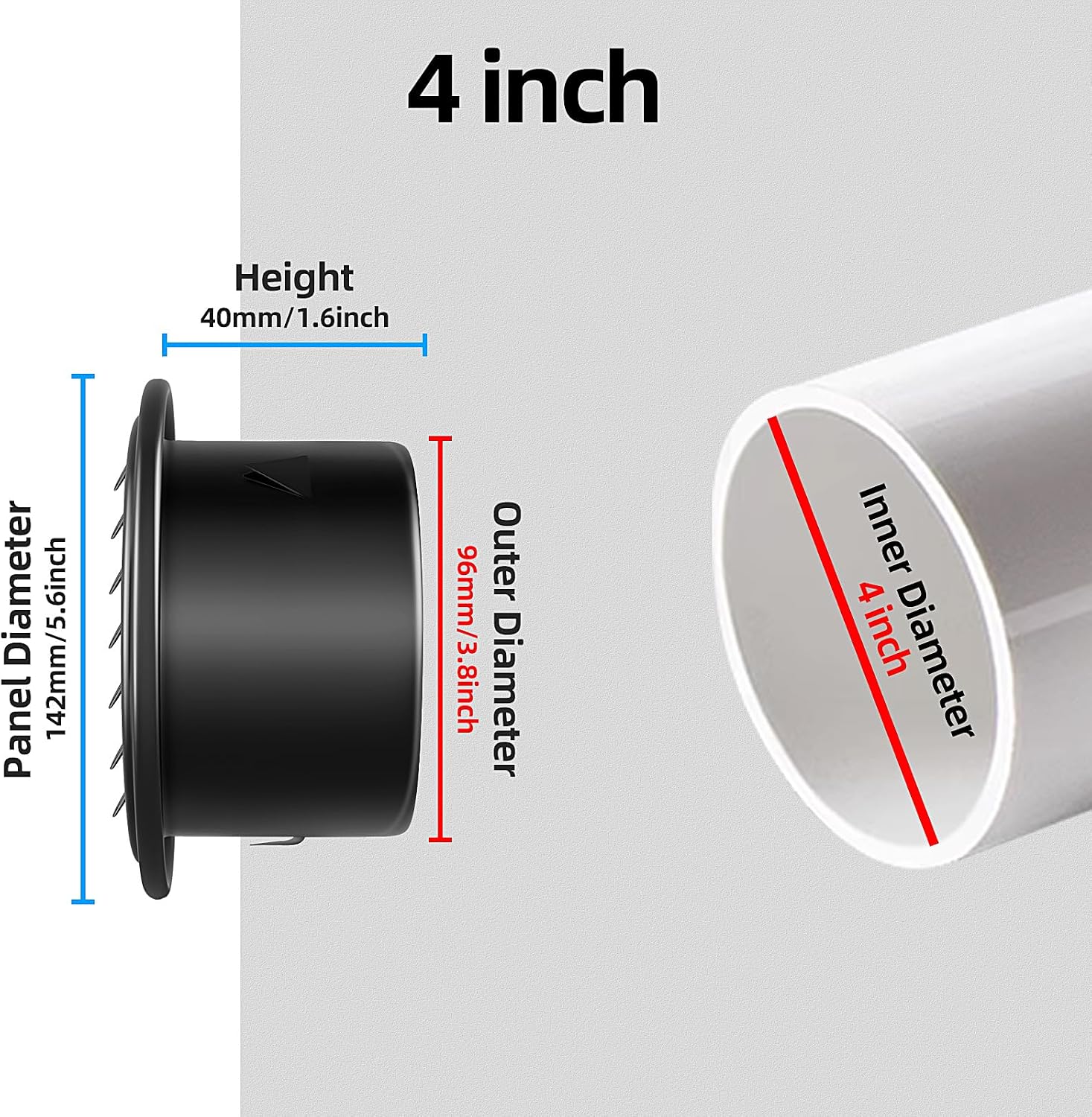 4inch 304 Stainless Steel Air Vents Cover, piiyoosnn Louvered Grille Cover Vent Flat Ducting Air Vent Wall Inlet with Built-in a Fly Screen Mesh for HVAC Ventilation