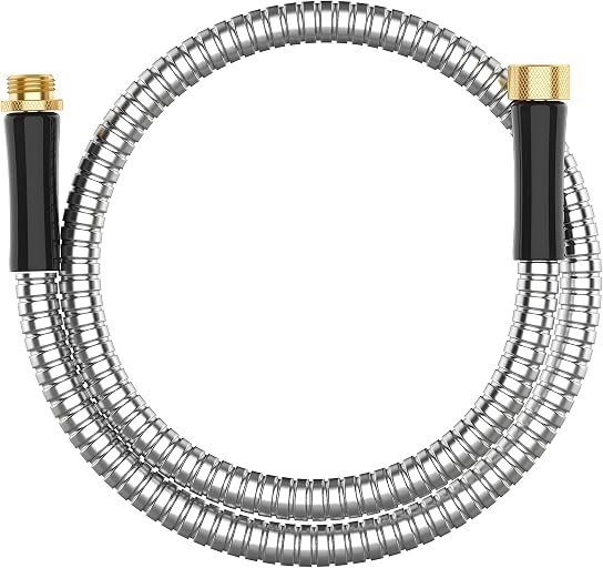 Short Metal Garden Hose 5 ft Connector, Stainless Steel Small Hose Extension Adapter for Hose Reel, Long, Flexible, Lightweight & Heavy Duty Water Pipe, No Kinking Outdoor Water Hose for Yard, 5 Feet