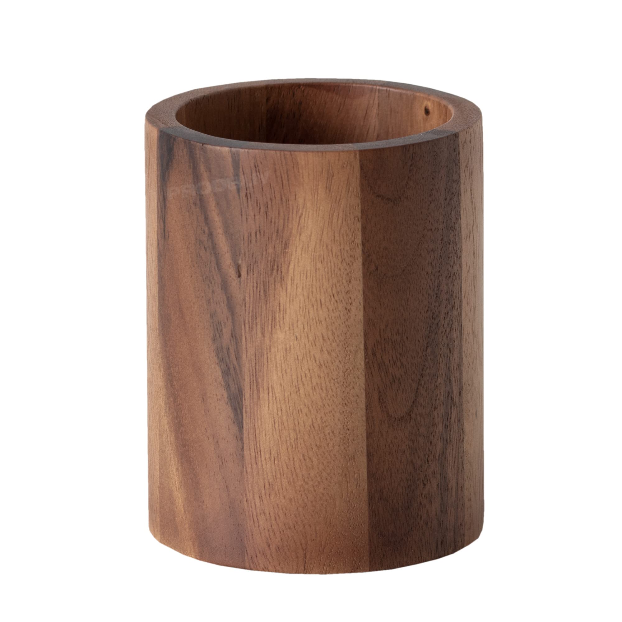 Prodbuy Brown Round Dark Wooden Utensil Storage Pot