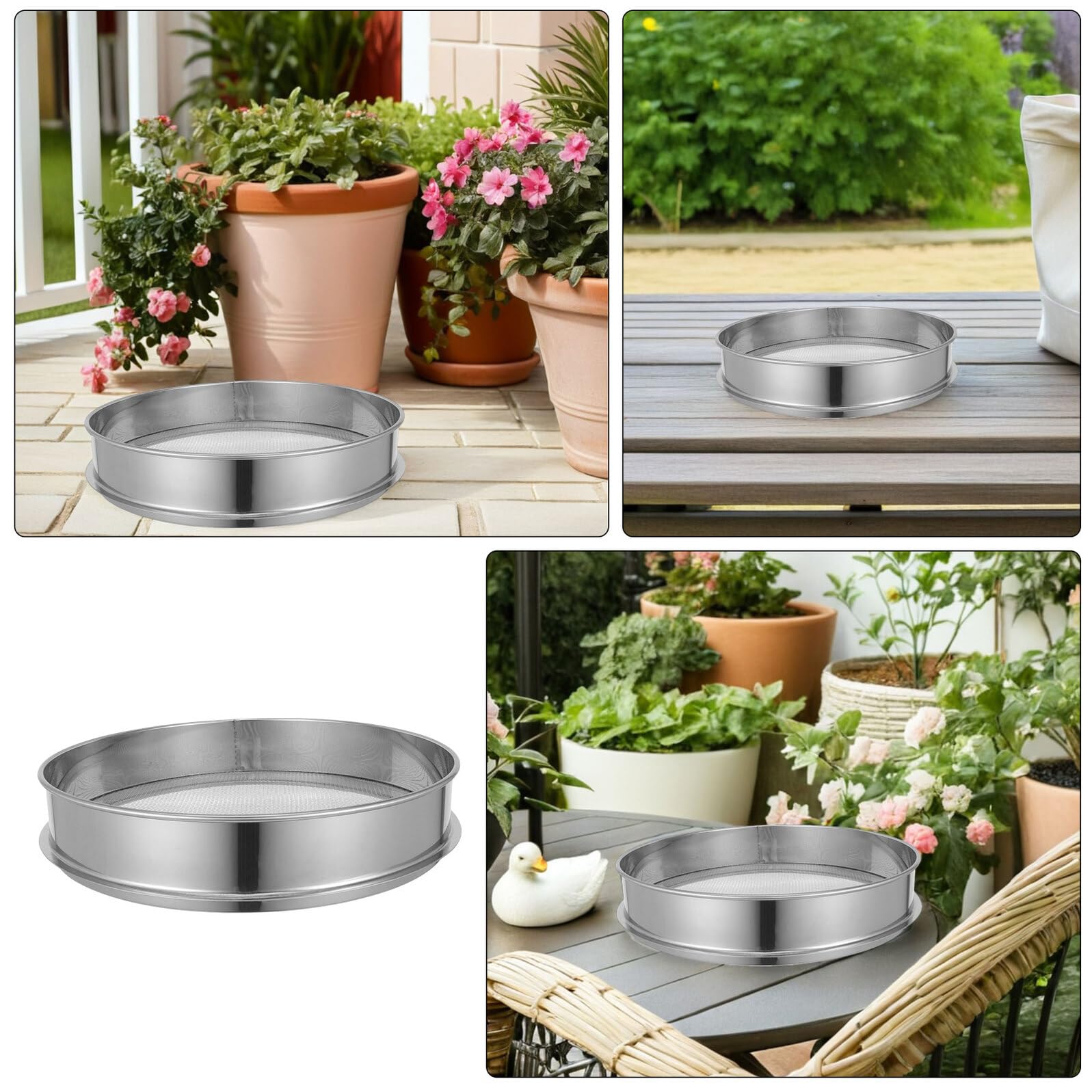 Toyvian Cedazo de Tierra para Compost de Acero Inoxidable de 35cm con Malla Grande para Separación de Rocas y Arena, Adecuado para Preparación de Suelo de Bonsáis