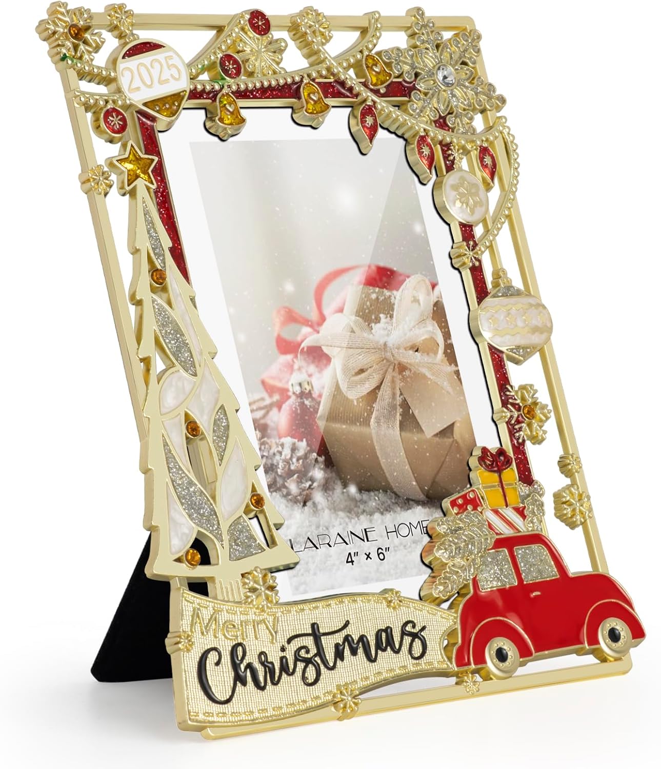 LARAINE Picture Photo Frame 4x6 Metal 2025 Christmas Red Car High Definition Display Pictures for Tabletop Home Decorative Holiday Gift (Gold (2025))