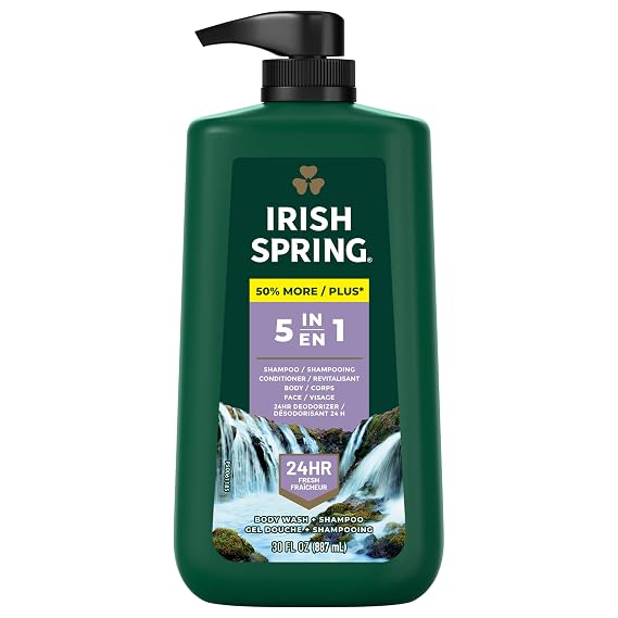 Irish Spring Active Scrub 30 oz & 5 in 1 Body Wash for Men 30 oz 4-Pack Bundle
