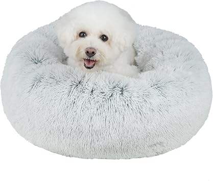 Best Pet Supplies Round Calming Dog Bed for Small, Medium & Large Dogs, Plush Donut Cuddler Pet Bed w/Raised Rim for Head, Neck Support, Anti-Slip Bottom Washable Bed - Light Warm Gray, 20 x 20 x 6