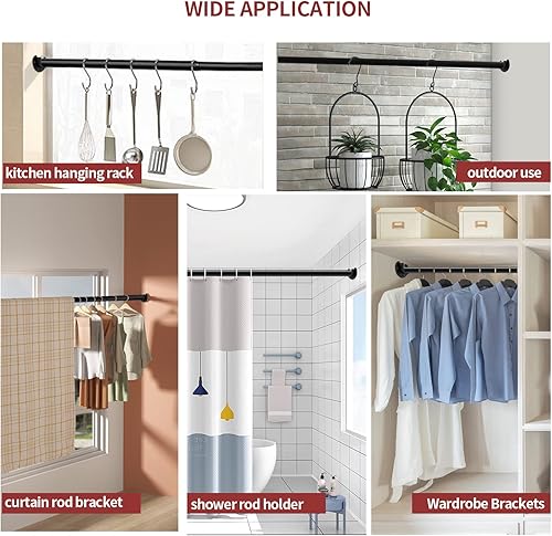Miniatura 7 de Soportes de barra de armario de 1 pulgada de metal resistente para barra de armario, juego de bridas de armario, soportes de barra de ducha de acero