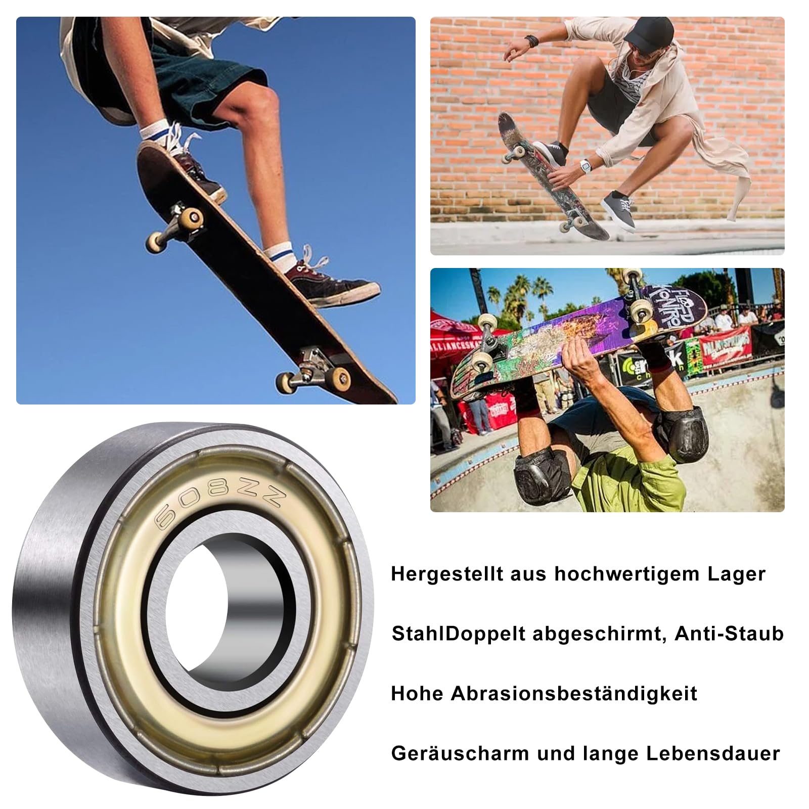 Lot De 20 Roulements à Billes 608 RS - En Métal - À Rainures - En Acier Carbone Avec Double Blindage Noir Pour Skateboard Rollers Rollers 8 Mm X 22 7 Mm