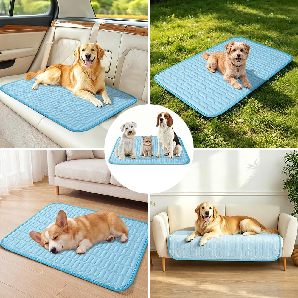 Quimoy Dog Cooling Mat 28"x20", Waterproof Pet Cooling Pad with Chill Cold Fiber(Q-Max>0.4), Non-Slip Mesh Base Washable Summer Coolings Mat for Small Dogs Cats