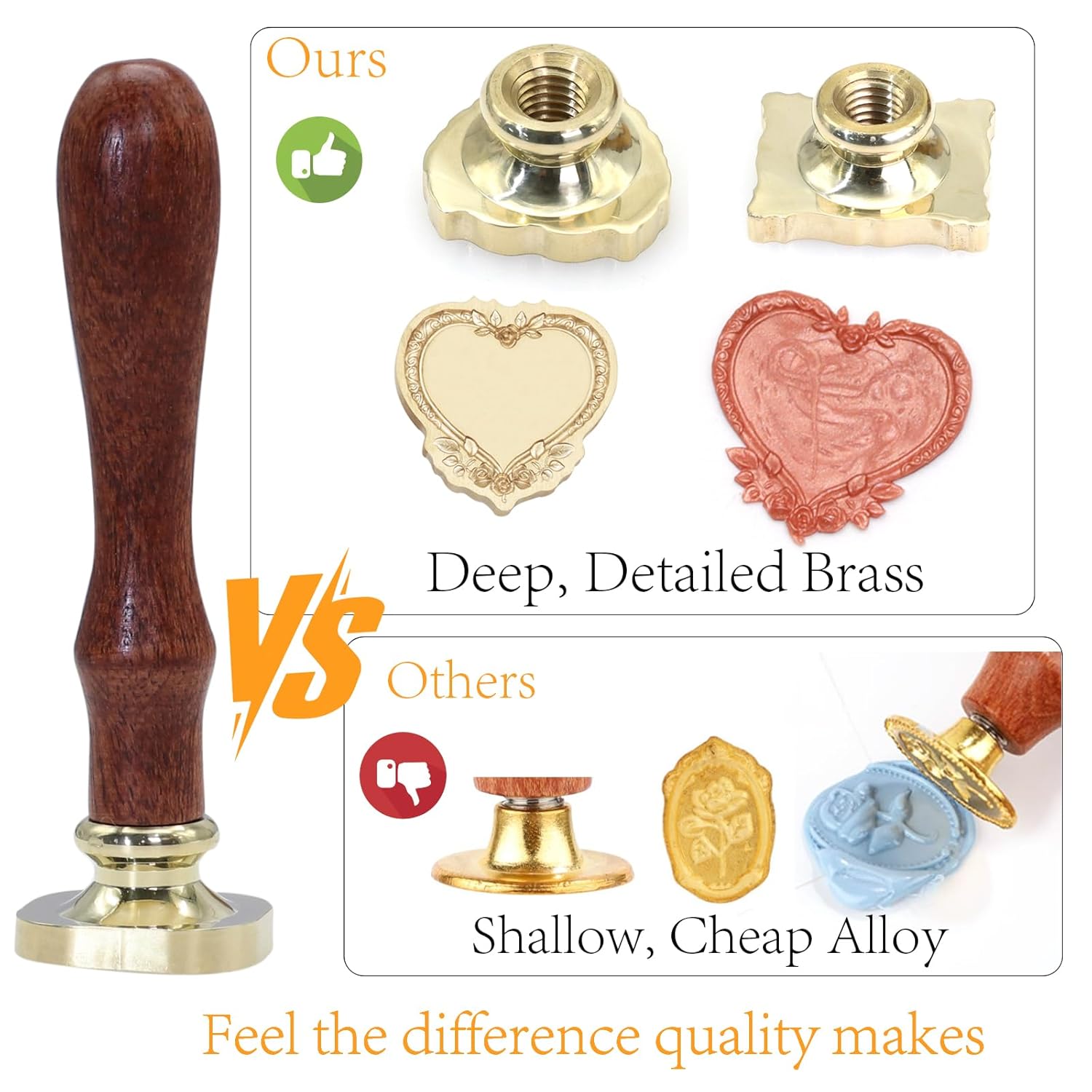 6-in-1 Vintage Embossed Frame Wax Seal Stamp Kit- Rectangle & Oval & Heart 3D Relief Photo Frame Seal Stamps with Wood Handle, Retro Sealing Wax Stamp for Wedding Invitations, Letters