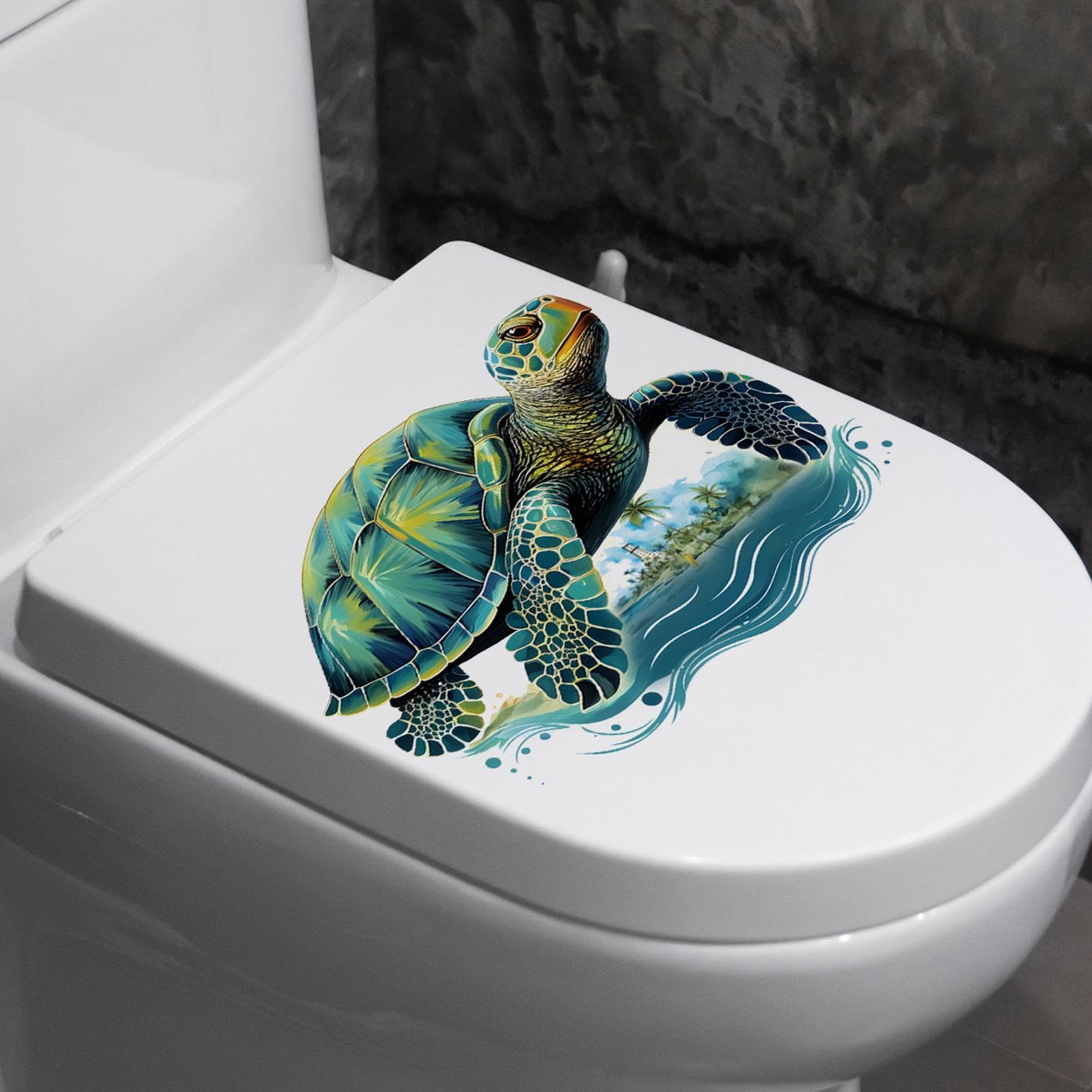 Autocollant 3D étanche Pour Abattant De Toilettes - Motif Océan, Poissons, Tortue - Déco Salle De Bain - 6