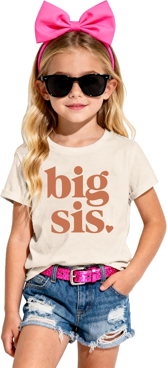 Big Sister Shirts for Girls Cute Floral Childrens T-Shirt Promoted to Big Sister Tee Tops