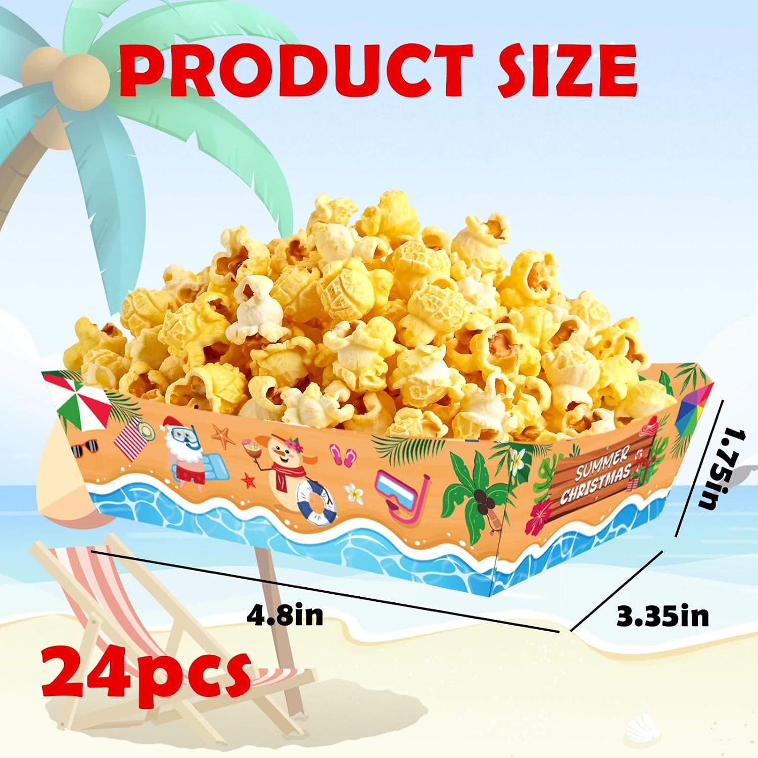 24PCS July Christmas Snack Bowl - Paper Summer Christmas Party Decorations Supplies for Barn Bash Summer Santa in July Beach Themed Serving Tray Tableware Carnival Decor