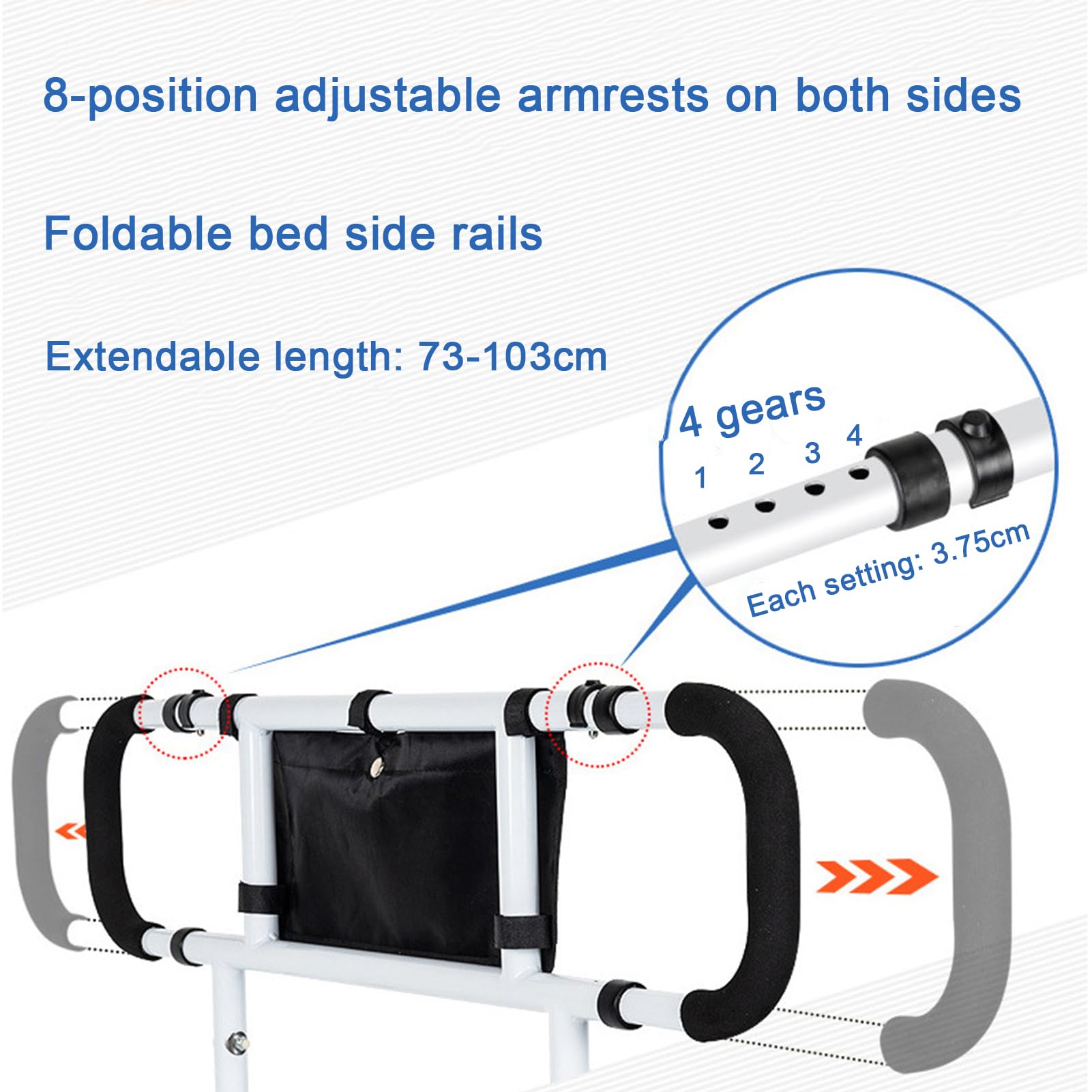 Barandilla Cama Adultos Plegable - Altura Y Ancho Ajustable Barrera Cama Adultos, Baranda Cama Articulada Adulto, Asidero Cama para Mayores,Negro