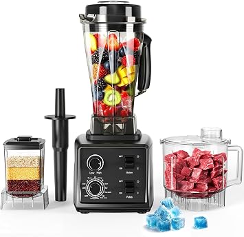 3-in-1 Blender and Food Processor Combo for Smoothies Shakers, 1500W32000 RPM Professional Blenders for Kitchen, Adjustable Speed, 68oz BPA-Free Plastic Jar, 30s Self-Cleaning 68 oz