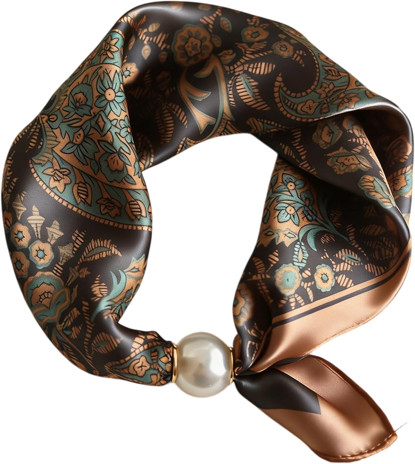 Scarf with Magnetic Pearl Buckle Neck Tie Scarves Headscarf Neckerchief Accessories,Womens Satin Silk Scarf Necklace image 3