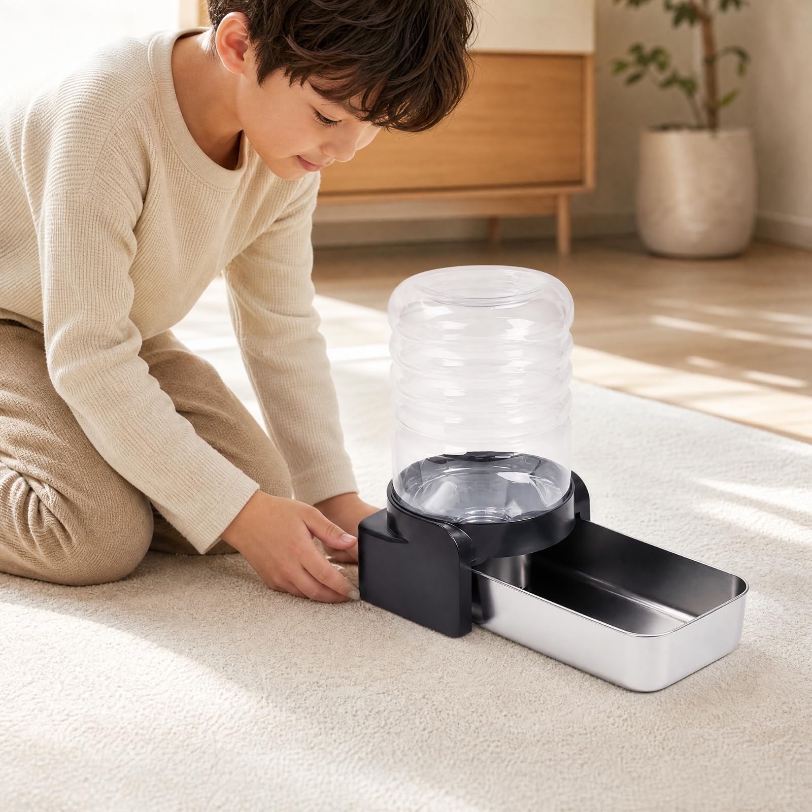 predolo Dispensador Agua con Depósito por Gravedad Dispensador Agua con Bandeja Acero Inoxidable Desmontable para Gatos, 8.6L