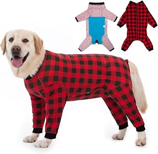 Dog Recovery Suit Full-Zipper After Post-Surgery Large Medium Dogs, Dog Bodysuit for Prevent Licking& Chewing Wounds Onesies Cone Alternative (Red, 5X-Large)