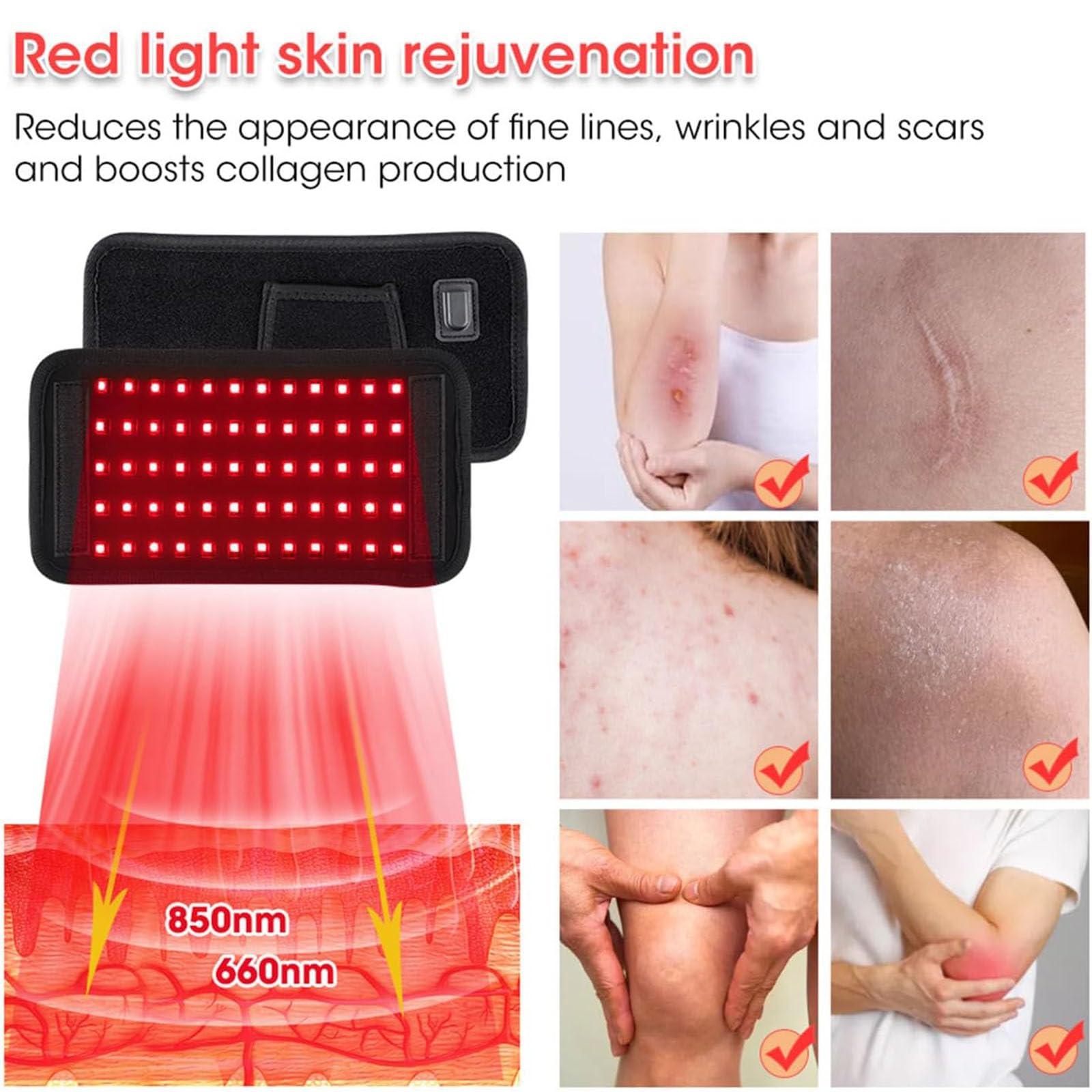 Envoltura de brazo de terapia de luz roja – Dispositivo infrarrojo de 660/850 Nm para alivio del dolor y recuperación, cinturón ajustable para brazos, rodillas, piernas y curación muscular.